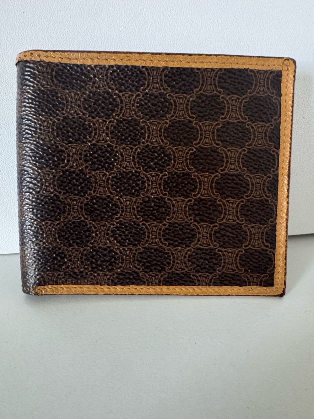 CELINE Authentic Vintage Wallet Macadam Bi Fold in Brown and Tan